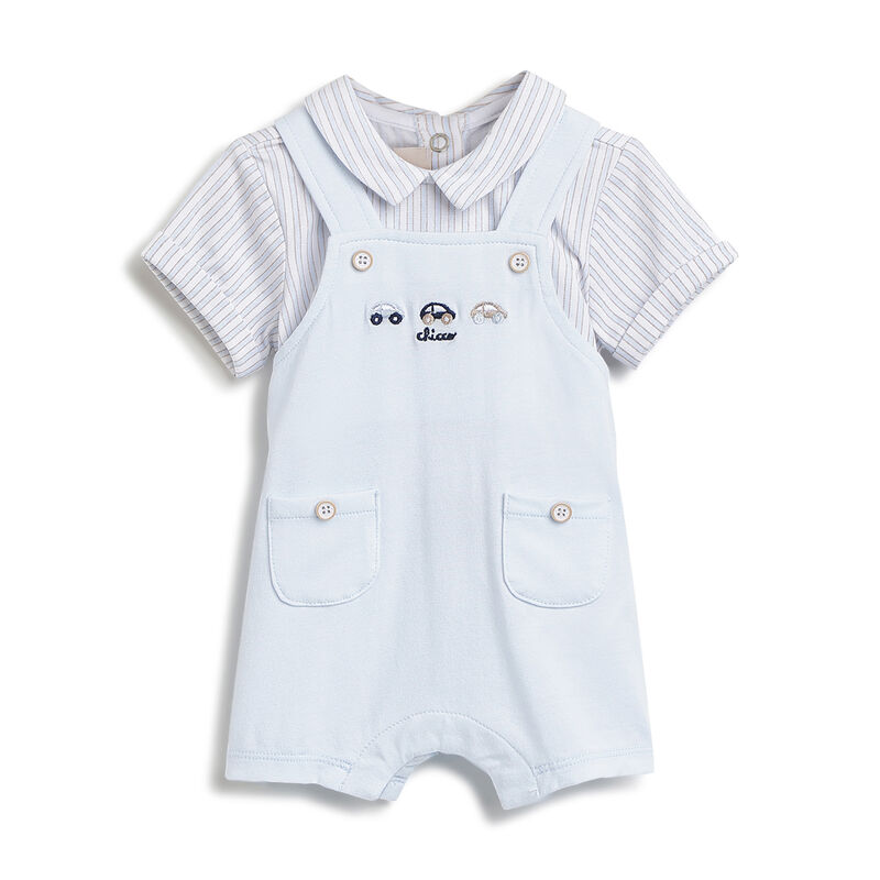 Boys Light Blue Applique Short Sleeve Rompers image number 0